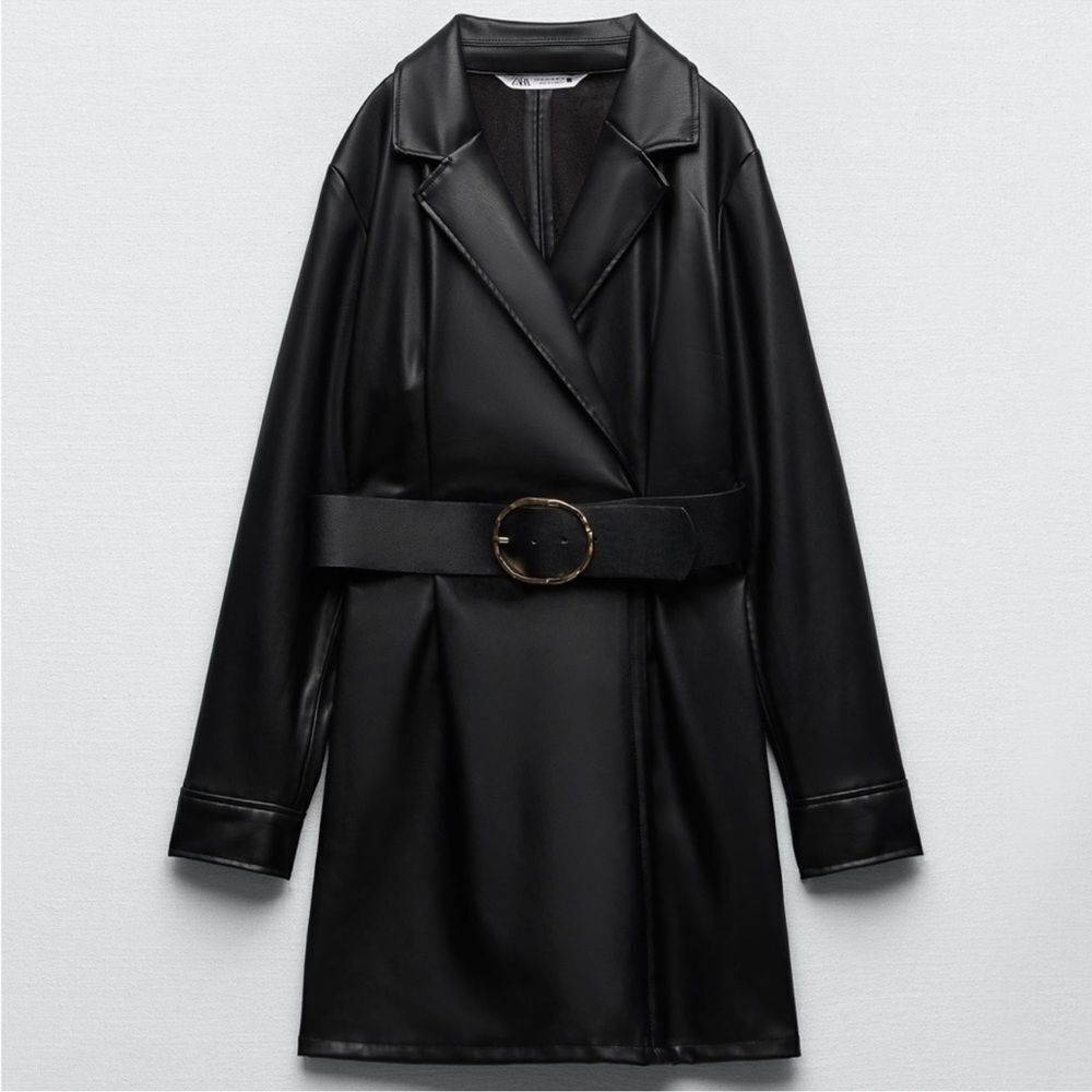 Zara faux leather blazer dress with belt